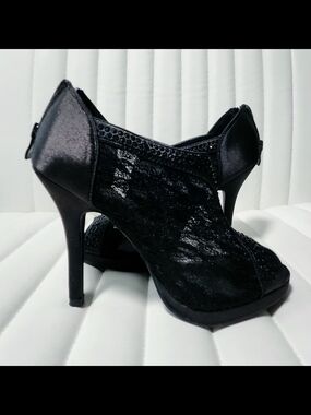 Black Lace Peep-Toe Stiletto Booties